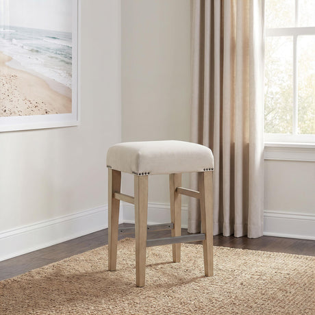Naser Beige Upholstered Counter Stool Light Oak Set of 2 — product image 2