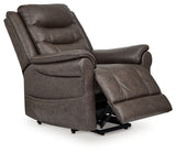 Side view of Oatman Umber faux leather power lift recliner
