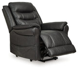 Side angle of Oatman Carbon faux leather power lift recliner