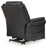 Back view of Oatman Carbon power lift recliner reclined