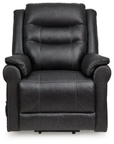 Reclined position of Oatman Carbon faux leather power lift recliner