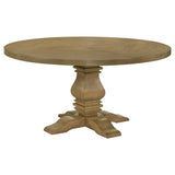 Close-up detail of Florence Rustic Honey Round Dining Room Set wood finish