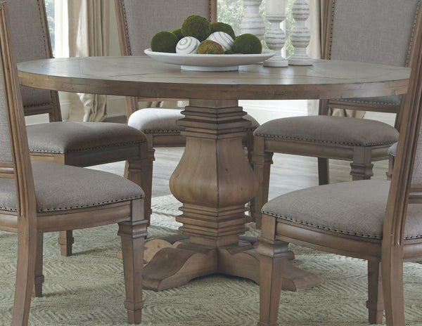 Florence Round Pedestal Dining Table Rustic Smoke angled view