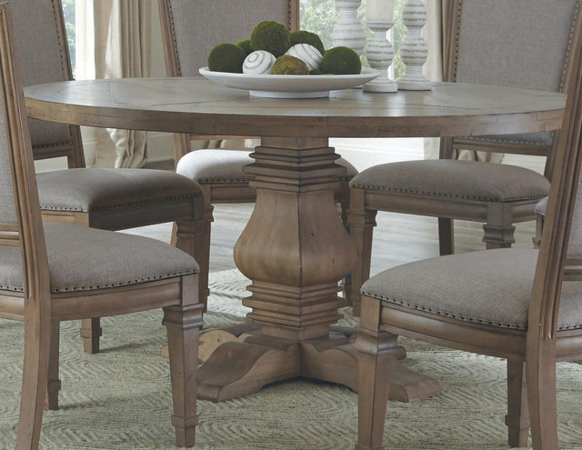 Florence Round Pedestal Dining Table Rustic Smoke angled view