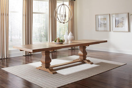 Florence Double Pedestal Dining Table Rustic Smoke - front angle view