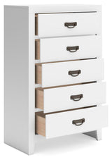 Binterglen White Chest of Drawers — angled view