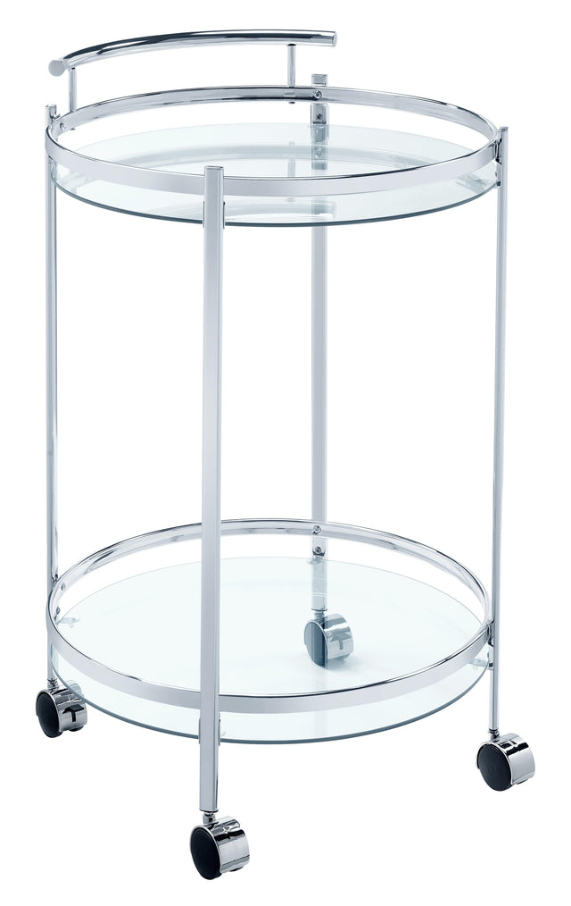 Chrissy Round Glass Bar Cart Chrome - Ella Furniture