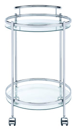Chrissy Round Glass Bar Cart Chrome - Ella Furniture