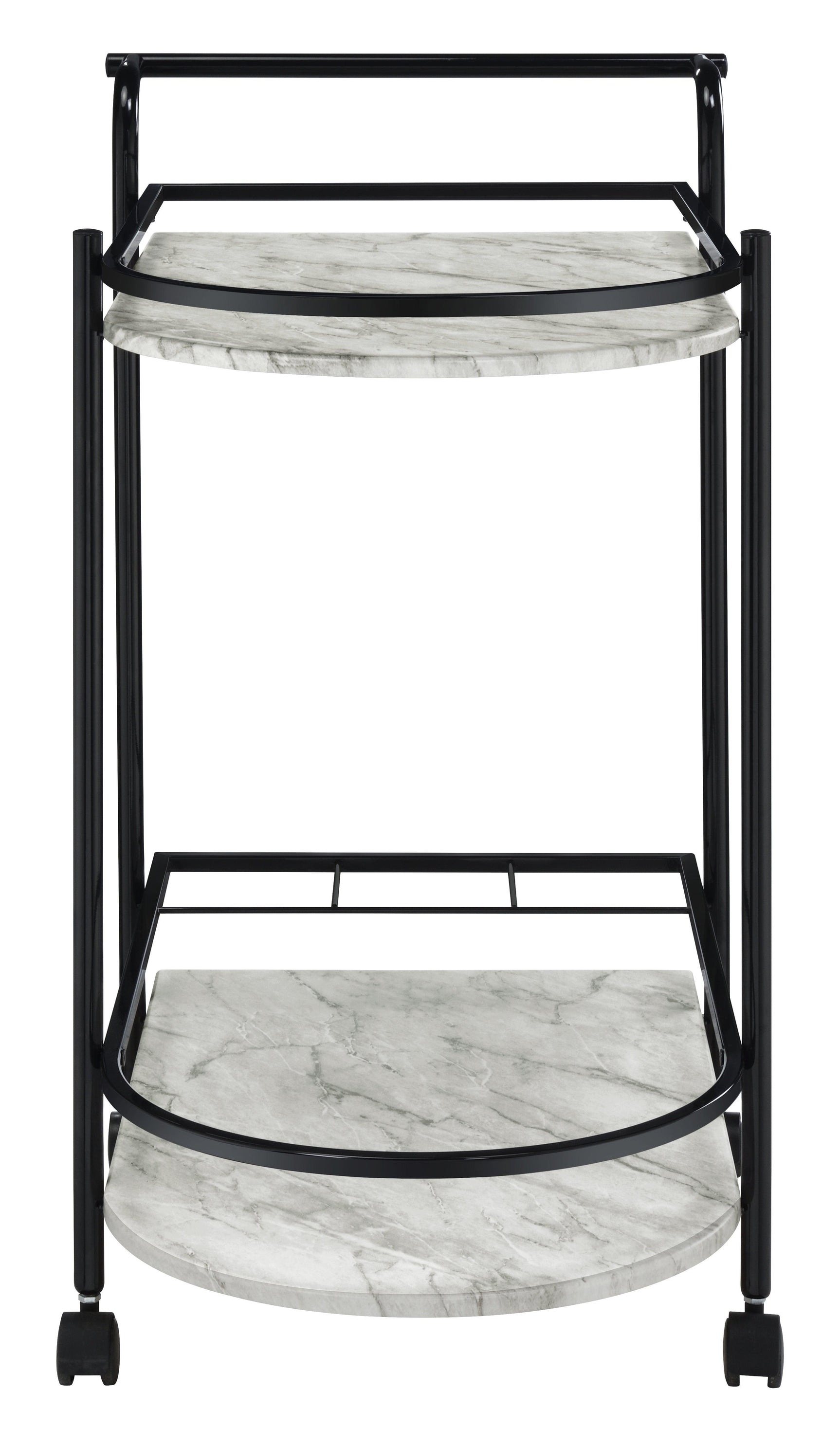 Side view of Desiree black bar cart showing metal frame and shelves
