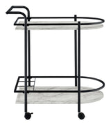 Desiree bar cart showing lockable casters for mobility