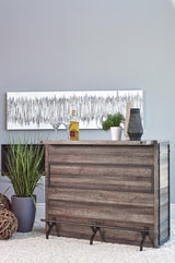 Rustic bar unit aged oak side angle showing shelves