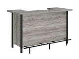 Back tiered shelves and compartments of Bellemore bar unit