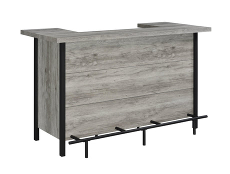 Back tiered shelves and compartments of Bellemore bar unit
