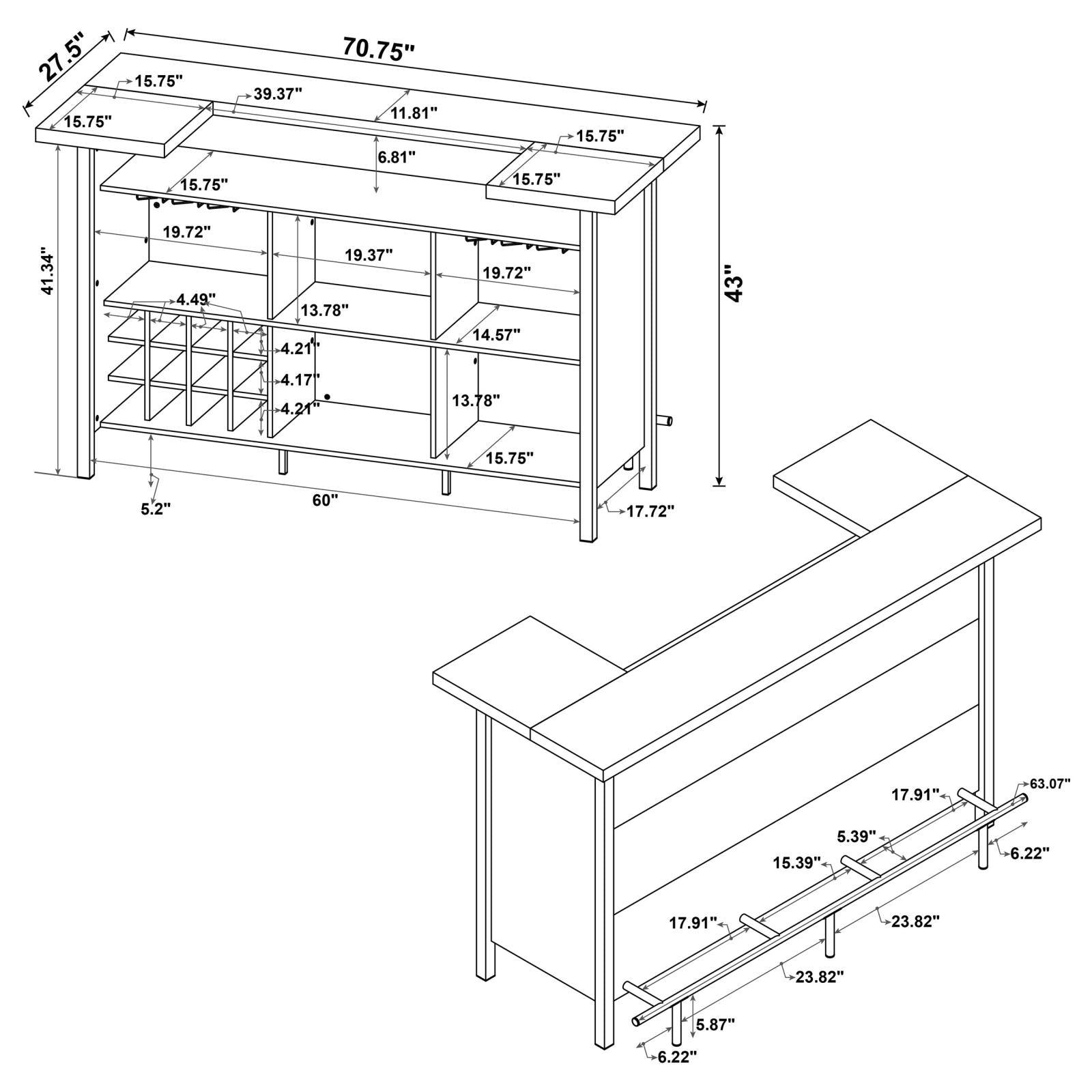 Full angled perspective of Bellemore Bar Unit in gray driftwood