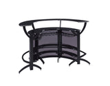 Side angle of Dallas Curved Bar Unit showing storage shelves