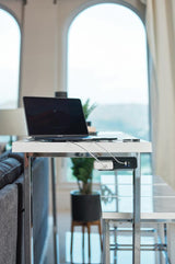 Side view of Marmot 4-piece counter height set showing three chrome frame stools with cushioned seats