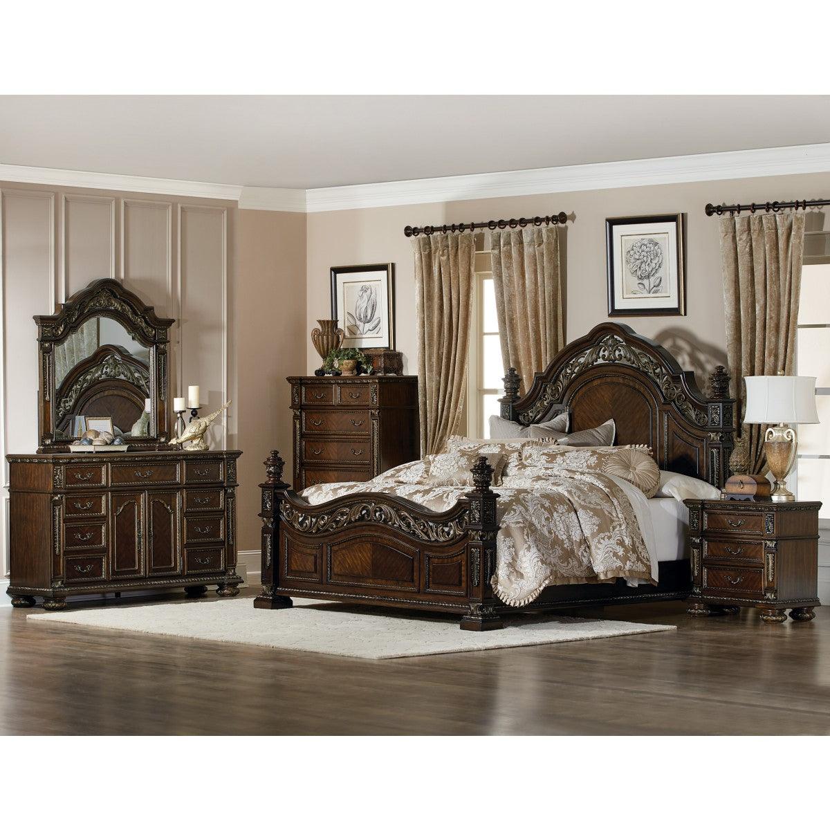 Catalonia Dark Cherry King Poster Bed angled view