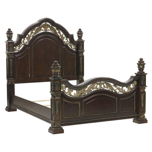 Catalonia Dark Cherry Queen Panel Bed side view