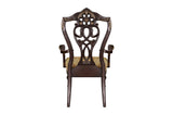 Side view of arm chair with upholstered seat and back