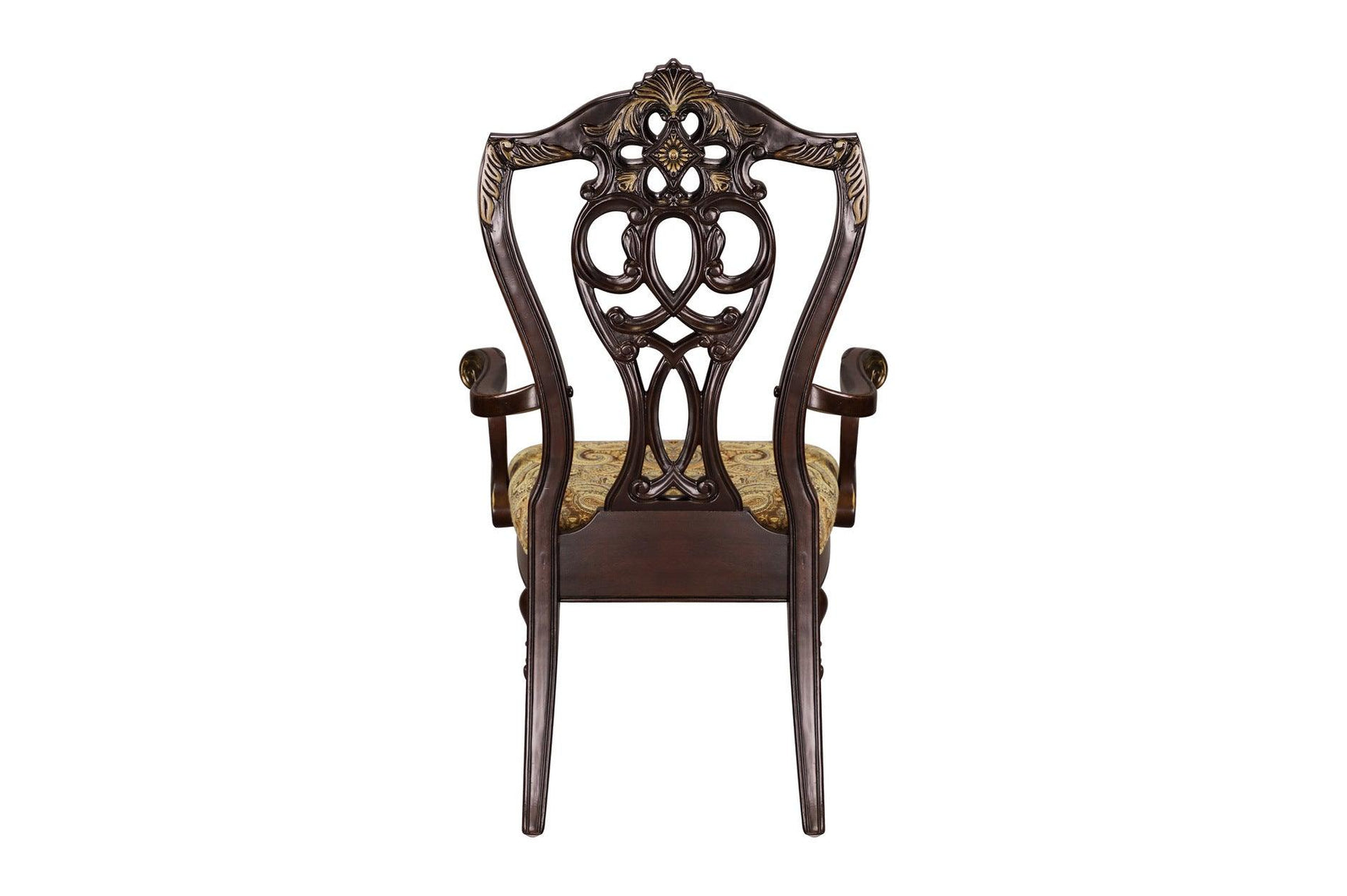 Side view of arm chair with upholstered seat and back