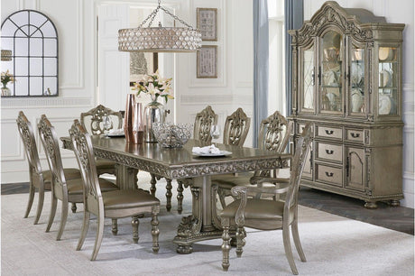 Front view of Catalonia Gold Faux Leather Rectangular Dining Room Set with 4 side chairs