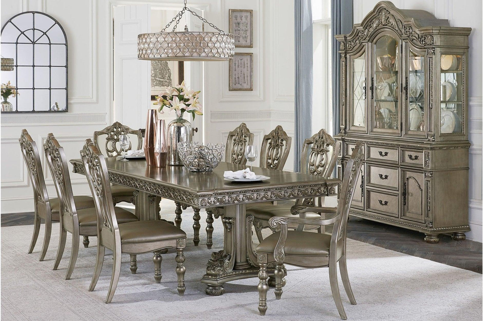 main view of Catalonia Gold Faux Leather Rectangular Dining Room Set dining room furniture