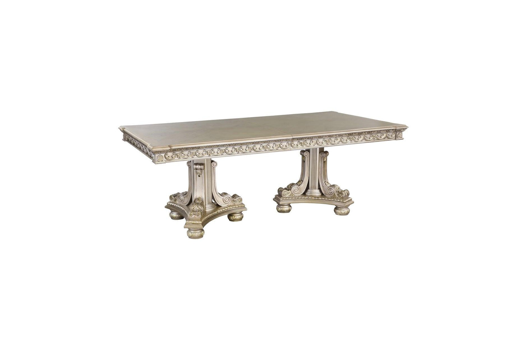 Side angle of Catalonia Gold rectangular dining table and chairs