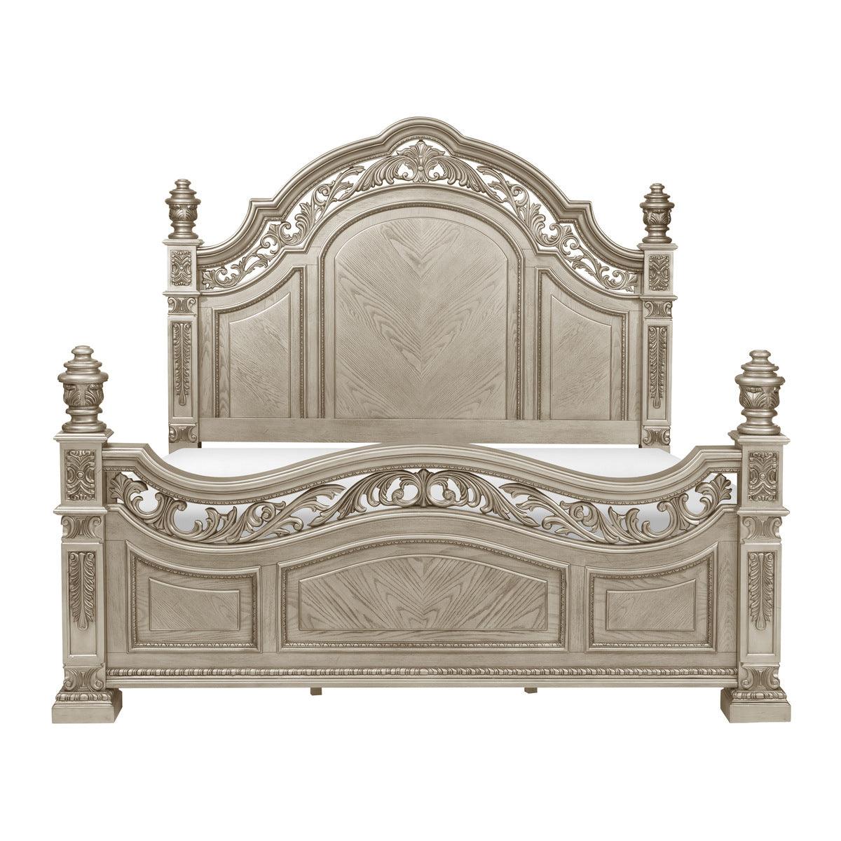 Catalonia Platinum Gold Modern Traditional Cherry Veneer Wood And Engineered Wood King Poster Bed - Ella Furniture