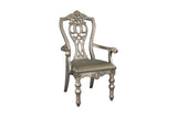 Side view of armchair with faux leather upholstery