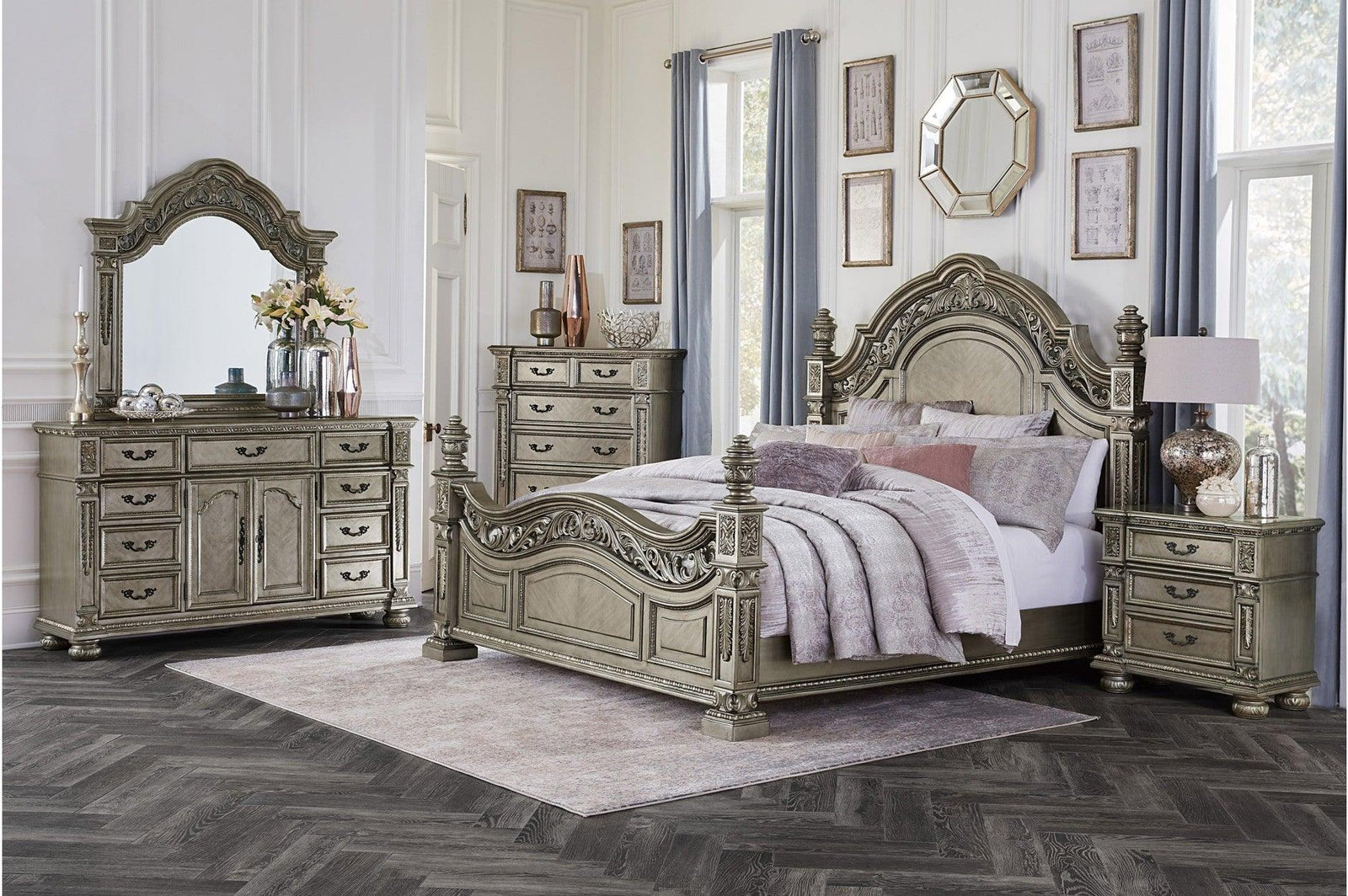 main view of Catalonia Gold Panel Bedroom Set bed
