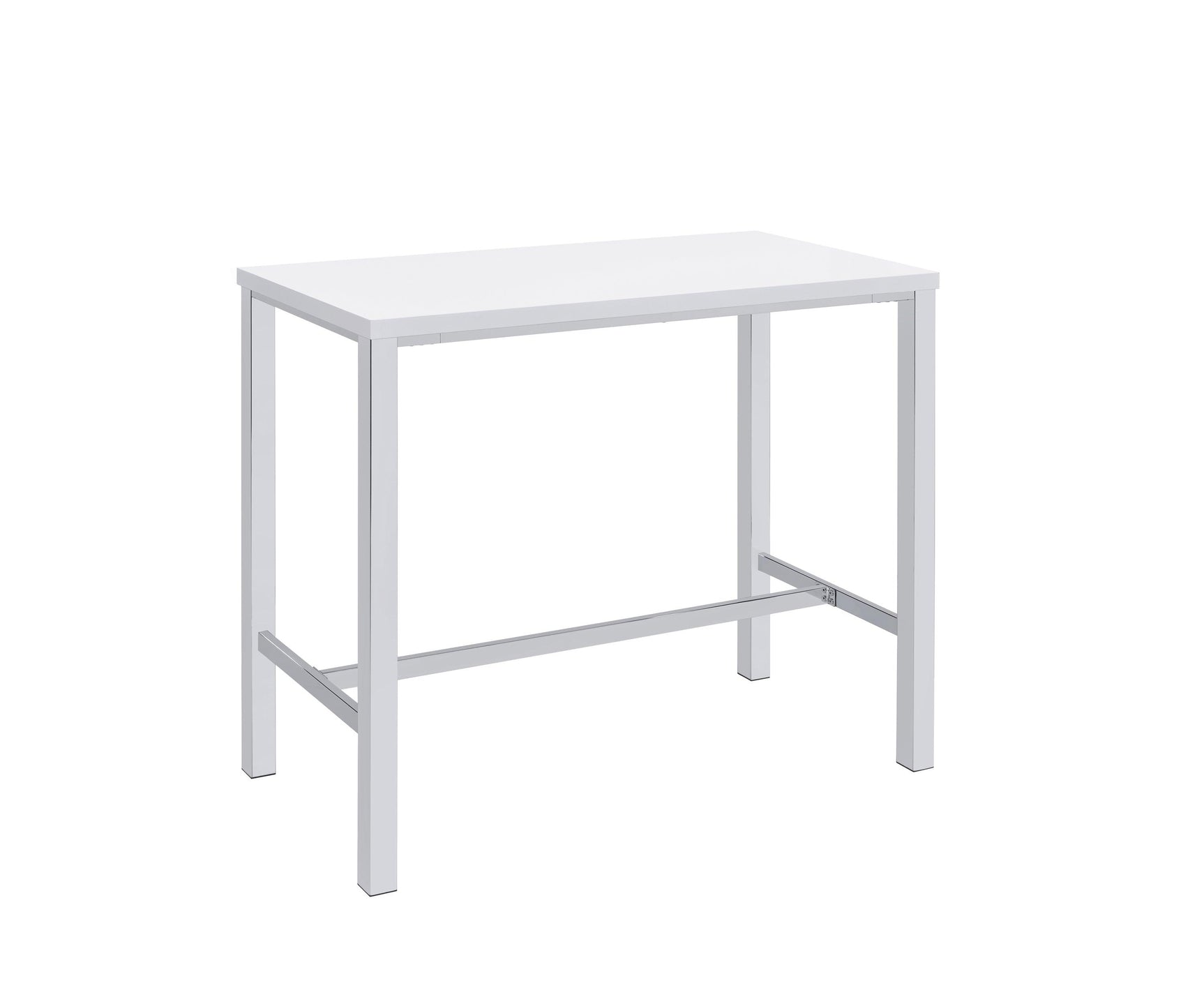 Rectangular bar table with white lacquer top and chrome frame