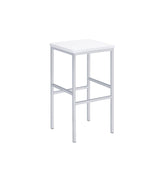 Side view of white high gloss bar stool with chrome legs
