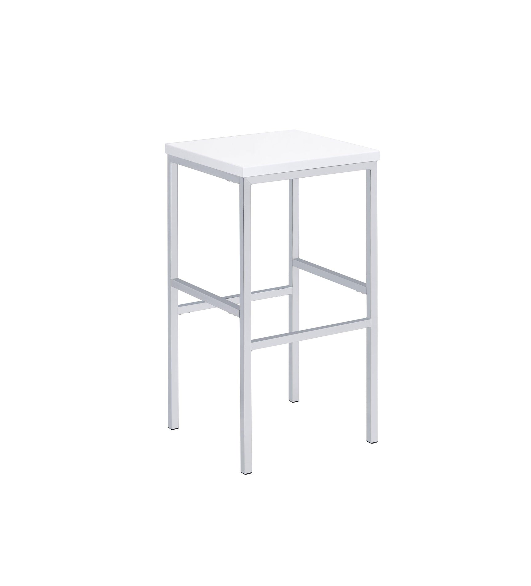Side view of white high gloss bar stool with chrome legs