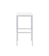Close-up of chrome legs and footrest on bar stool