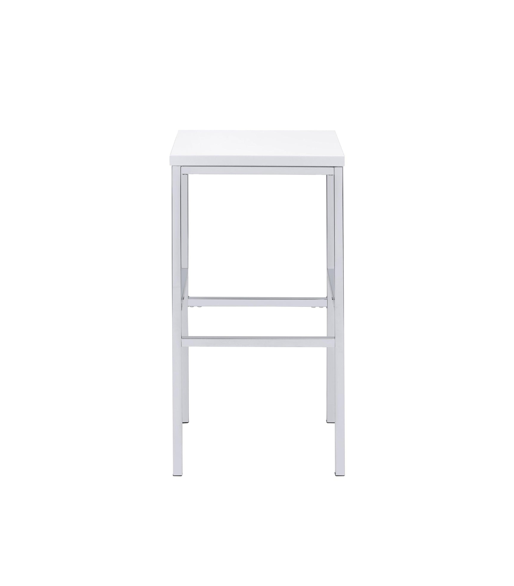 Close-up of chrome legs and footrest on bar stool