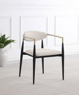 Alexis dining arm chair side view showing gold armrest