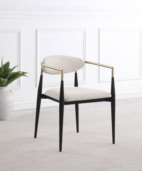 Alexis dining arm chair side view showing gold armrest