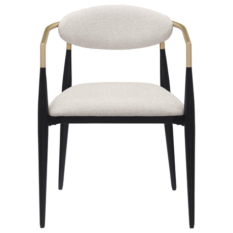 Dining arm chair metal frame and hand-painted gold armrest details