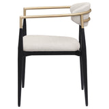 Alexis beige fabric upholstered dining arm chair front angle