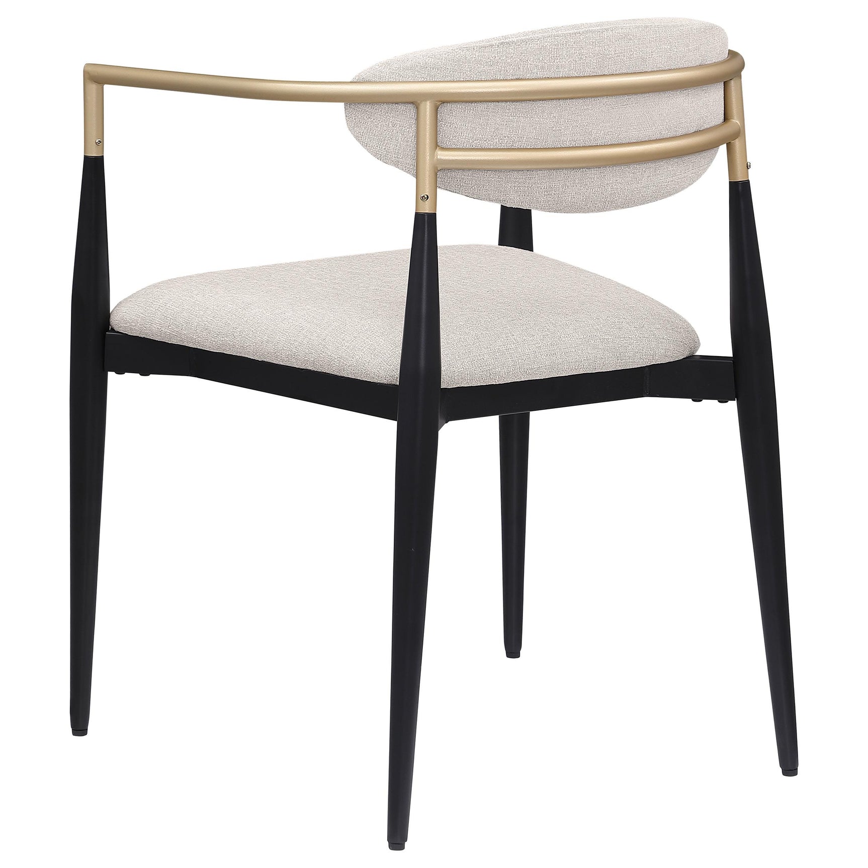 Alexis beige fabric upholstered dining arm chair front angle