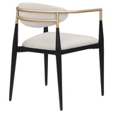 Alexis beige fabric upholstered dining arm chair front angle