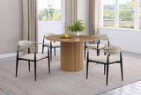 Alexis beige fabric upholstered dining arm chair front angle