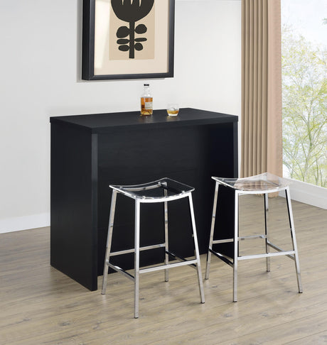 Side angle of Topanga black engineered wood freestanding home bar