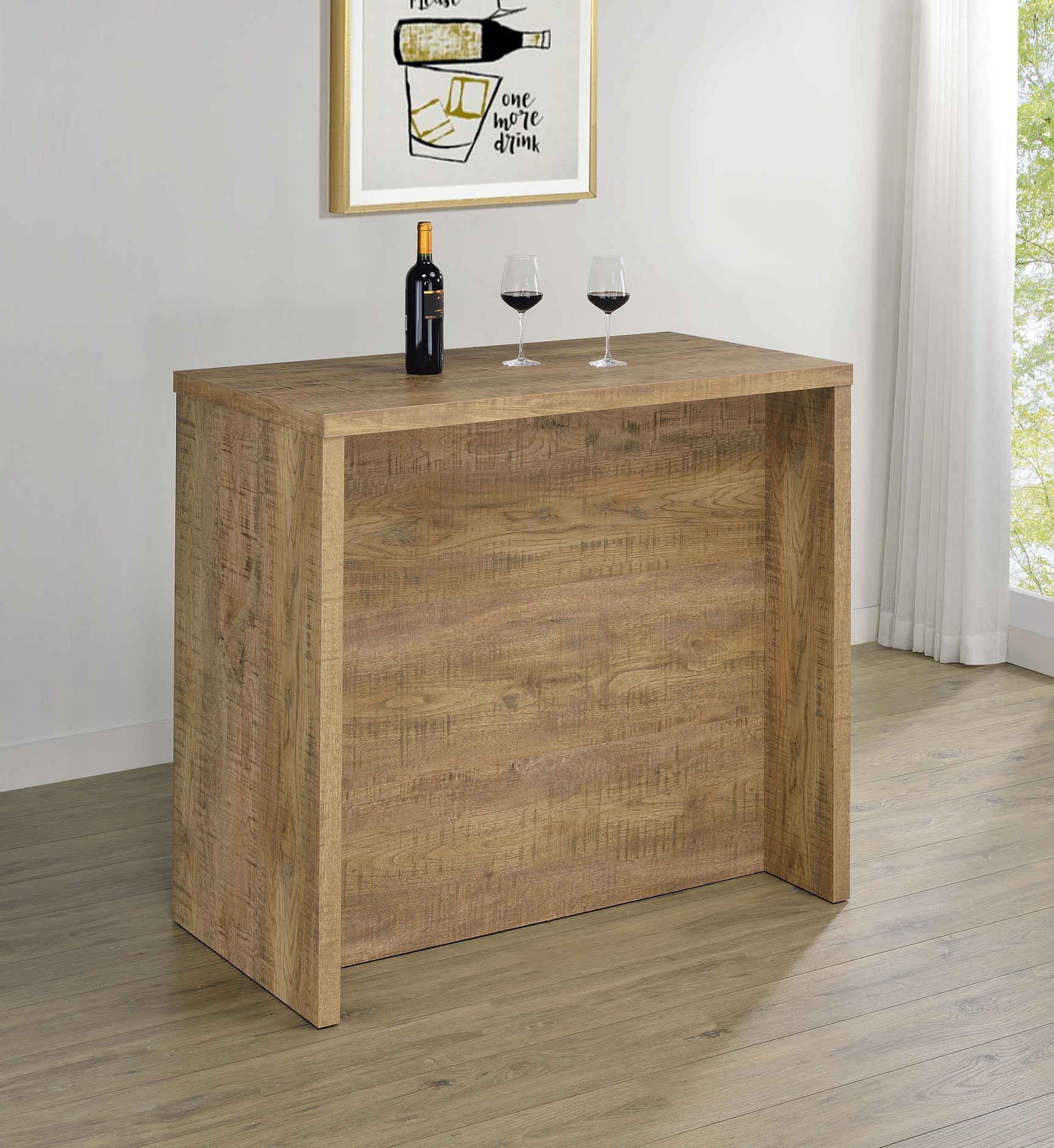 Topanga home bar angled view showing shelves and wine rack