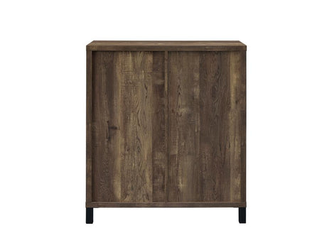 Black powder-coated steel legs supporting Arlington Bar Cabinet
