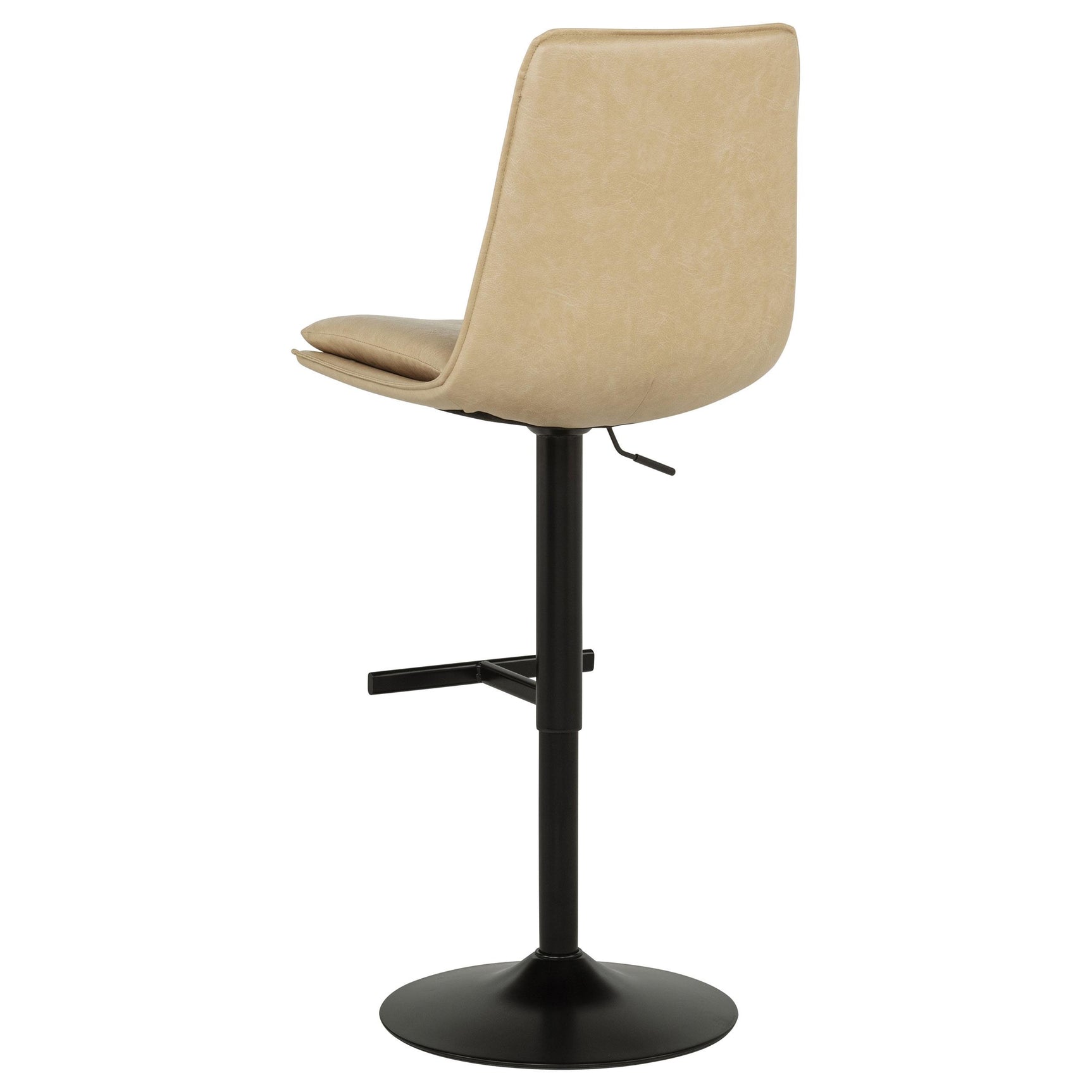 Bar stool from front showing upholstery and bentwood