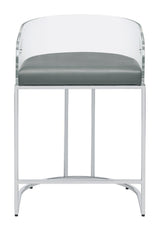 Close-up of lustrous chrome finish on metal legs of acrylic back stool