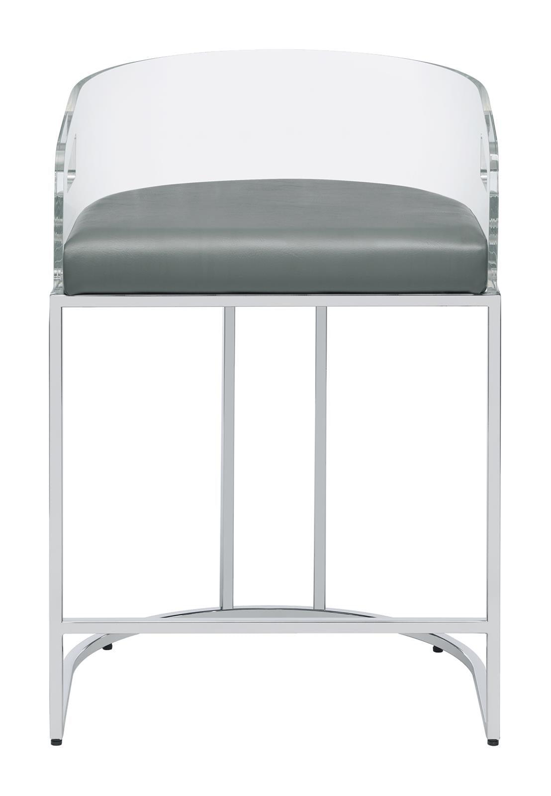 Close-up of lustrous chrome finish on metal legs of acrylic back stool
