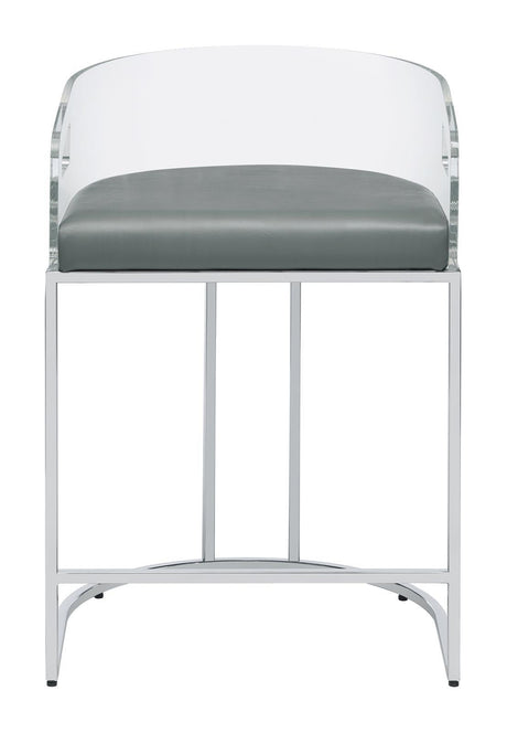 Close-up of lustrous chrome finish on metal legs of acrylic back stool