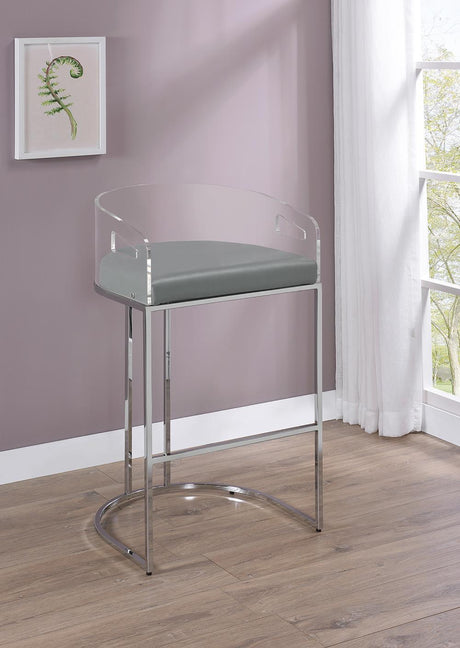Thermosolis Acrylic Back Bar Stools side view showing curved acrylic back and chrome legs